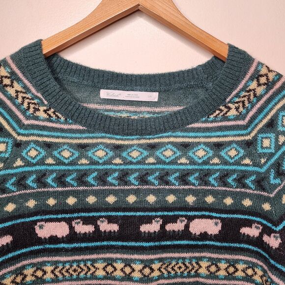 Woolrich Fair isle Sweater Pullover Wool Mohair Sheep Diana Green Womens Large - Picture 10 of 14